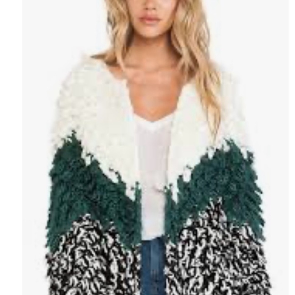 Tularosa Dylan shaggy cardigan sweater green black white XS boho style